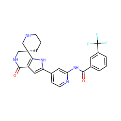 O=C(Nc1cc(-c2cc3c([nH]2)[C@@]2(CCCNC2)CNC3=O)ccn1)c1cccc(C(F)(F)F)c1 ZINC000073240291