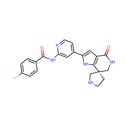 O=C(Nc1cc(-c2cc3c([nH]2)[C@@]2(CCNC2)CNC3=O)ccn1)c1ccc(F)cc1 ZINC000073223526