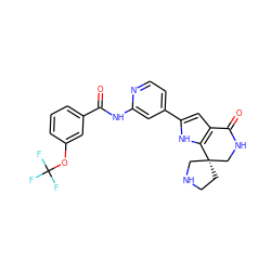 O=C(Nc1cc(-c2cc3c([nH]2)[C@@]2(CCNC2)CNC3=O)ccn1)c1cccc(OC(F)(F)F)c1 ZINC000073223534