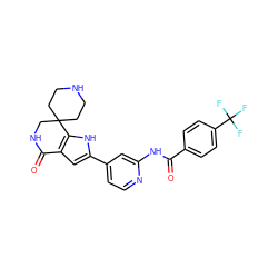 O=C(Nc1cc(-c2cc3c([nH]2)C2(CCNCC2)CNC3=O)ccn1)c1ccc(C(F)(F)F)cc1 ZINC000073223831