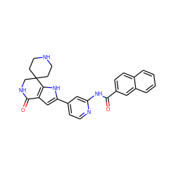 O=C(Nc1cc(-c2cc3c([nH]2)C2(CCNCC2)CNC3=O)ccn1)c1ccc2ccccc2c1 ZINC000073223479