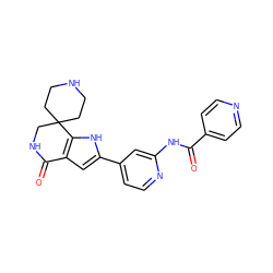 O=C(Nc1cc(-c2cc3c([nH]2)C2(CCNCC2)CNC3=O)ccn1)c1ccncc1 ZINC000073223712