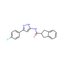 O=C(Nc1cc(-c2ccc(Cl)cc2)n[nH]1)C1Cc2ccccc2C1 ZINC000013493258