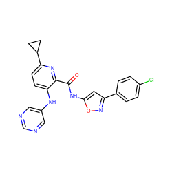 O=C(Nc1cc(-c2ccc(Cl)cc2)no1)c1nc(C2CC2)ccc1Nc1cncnc1 ZINC000096167425