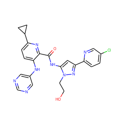 O=C(Nc1cc(-c2ccc(Cl)cn2)nn1CCO)c1nc(C2CC2)ccc1Nc1cncnc1 ZINC000096167397