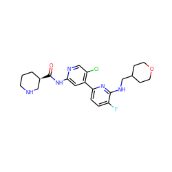 O=C(Nc1cc(-c2ccc(F)c(NCC3CCOCC3)n2)c(Cl)cn1)[C@@H]1CCCNC1 ZINC000117611669