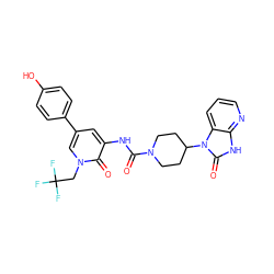 O=C(Nc1cc(-c2ccc(O)cc2)cn(CC(F)(F)F)c1=O)N1CCC(n2c(=O)[nH]c3ncccc32)CC1 ZINC000029128899