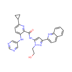 O=C(Nc1cc(-c2ccc3ccccc3n2)nn1CCO)c1nc(C2CC2)ccc1Nc1cncnc1 ZINC000072315821