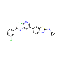 O=C(Nc1cc(-c2ccc3nc(NC4CC4)sc3c2)cnc1Cl)c1cccc(Cl)c1 ZINC000474606885