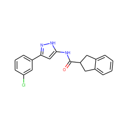 O=C(Nc1cc(-c2cccc(Cl)c2)n[nH]1)C1Cc2ccccc2C1 ZINC000013493260