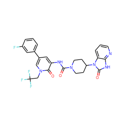 O=C(Nc1cc(-c2cccc(F)c2)cn(CC(F)(F)F)c1=O)N1CCC(n2c(=O)[nH]c3ncccc32)CC1 ZINC000029128844