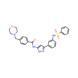 O=C(Nc1cc(-c2cccc(NS(=O)(=O)c3ccccc3)c2)n[nH]1)c1ccc(CN2CCOCC2)cc1 ZINC000072177861