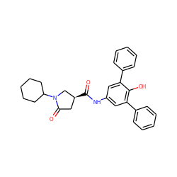 O=C(Nc1cc(-c2ccccc2)c(O)c(-c2ccccc2)c1)[C@H]1CC(=O)N(C2CCCCC2)C1 ZINC000014959458