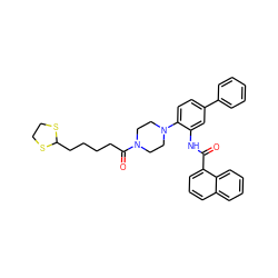 O=C(Nc1cc(-c2ccccc2)ccc1N1CCN(C(=O)CCCCC2SCCS2)CC1)c1cccc2ccccc12 ZINC000034803888