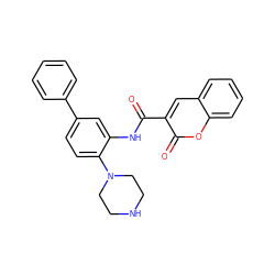 O=C(Nc1cc(-c2ccccc2)ccc1N1CCNCC1)c1cc2ccccc2oc1=O ZINC000014962101