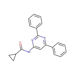 O=C(Nc1cc(-c2ccccc2)nc(-c2ccccc2)n1)C1CC1 ZINC000013586459