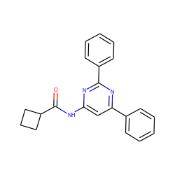 O=C(Nc1cc(-c2ccccc2)nc(-c2ccccc2)n1)C1CCC1 ZINC000013586460