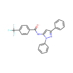 O=C(Nc1cc(-c2ccccc2)nn1-c1ccccc1)c1ccc(C(F)(F)F)cc1 ZINC000013584928