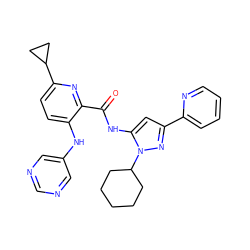 O=C(Nc1cc(-c2ccccn2)nn1C1CCCCC1)c1nc(C2CC2)ccc1Nc1cncnc1 ZINC000096167387