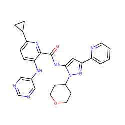 O=C(Nc1cc(-c2ccccn2)nn1C1CCOCC1)c1nc(C2CC2)ccc1Nc1cncnc1 ZINC000118192989