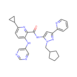 O=C(Nc1cc(-c2ccccn2)nn1CC1CCCC1)c1nc(C2CC2)ccc1Nc1cncnc1 ZINC000096167402