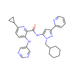 O=C(Nc1cc(-c2ccccn2)nn1CC1CCCCC1)c1nc(C2CC2)ccc1Nc1cncnc1 ZINC000096167403