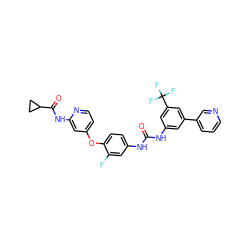 O=C(Nc1cc(-c2cccnc2)cc(C(F)(F)F)c1)Nc1ccc(Oc2ccnc(NC(=O)C3CC3)c2)c(F)c1 ZINC001772610304