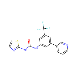 O=C(Nc1cc(-c2cccnc2)cc(C(F)(F)F)c1)Nc1nccs1 ZINC000653702407