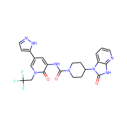 O=C(Nc1cc(-c2ccn[nH]2)cn(CC(F)(F)F)c1=O)N1CCC(n2c(=O)[nH]c3ncccc32)CC1 ZINC000029128901