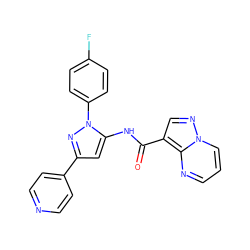 O=C(Nc1cc(-c2ccncc2)nn1-c1ccc(F)cc1)c1cnn2cccnc12 ZINC000204745714