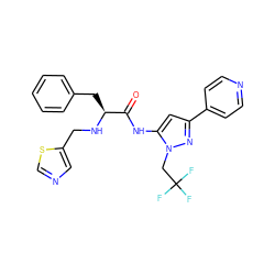 O=C(Nc1cc(-c2ccncc2)nn1CC(F)(F)F)[C@H](Cc1ccccc1)NCc1cncs1 ZINC000096284449