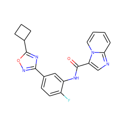 O=C(Nc1cc(-c2noc(C3CCC3)n2)ccc1F)c1cnc2ccccn12 ZINC000206118628