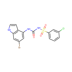 O=C(Nc1cc(Br)cc2[nH]ccc12)NS(=O)(=O)c1cccc(Cl)c1 ZINC000071333509