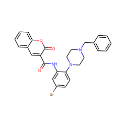 O=C(Nc1cc(Br)ccc1N1CCN(Cc2ccccc2)CC1)c1cc2ccccc2oc1=O ZINC000014962061