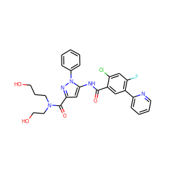 O=C(Nc1cc(C(=O)N(CCO)CCCO)nn1-c1ccccc1)c1cc(-c2ccccn2)c(F)cc1Cl ZINC001772641509