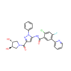 O=C(Nc1cc(C(=O)N2C[C@@H](O)[C@H](O)C2)nn1-c1ccccc1)c1cc(-c2ccccn2)c(F)cc1Cl ZINC001772646779