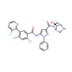 O=C(Nc1cc(C(=O)N2C[C@@H]3NC[C@H]2[C@H]3O)nn1-c1ccccc1)c1cc(-c2ncccc2F)c(Cl)cc1Cl ZINC001772631387