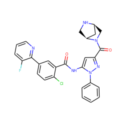 O=C(Nc1cc(C(=O)N2C[C@H]3C[C@@H]2CN3)nn1-c1ccccc1)c1cc(-c2ncccc2F)ccc1Cl ZINC001772573226