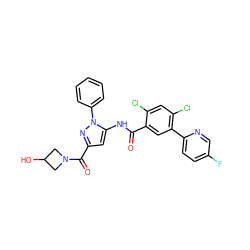 O=C(Nc1cc(C(=O)N2CC(O)C2)nn1-c1ccccc1)c1cc(-c2ccc(F)cn2)c(Cl)cc1Cl ZINC001772587172