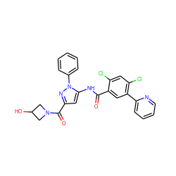 O=C(Nc1cc(C(=O)N2CC(O)C2)nn1-c1ccccc1)c1cc(-c2ccccn2)c(Cl)cc1Cl ZINC001772599144