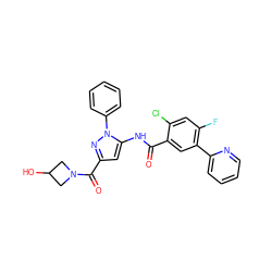 O=C(Nc1cc(C(=O)N2CC(O)C2)nn1-c1ccccc1)c1cc(-c2ccccn2)c(F)cc1Cl ZINC001772619637