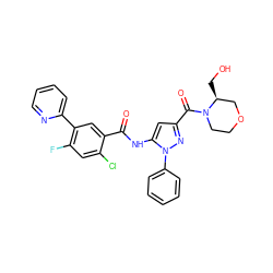 O=C(Nc1cc(C(=O)N2CCOC[C@@H]2CO)nn1-c1ccccc1)c1cc(-c2ccccn2)c(F)cc1Cl ZINC001772622372