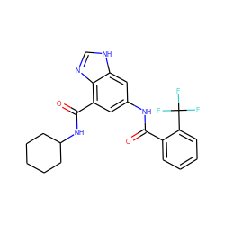 O=C(Nc1cc(C(=O)NC2CCCCC2)c2nc[nH]c2c1)c1ccccc1C(F)(F)F ZINC000207723026