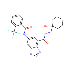 O=C(Nc1cc(C(=O)NCC2(O)CCCCC2)c2nc[nH]c2c1)c1ccccc1C(F)(F)F ZINC000205654716