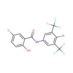 O=C(Nc1cc(C(F)(F)F)c(Br)c(C(F)(F)F)c1)c1cc(Cl)ccc1O ZINC000095588733