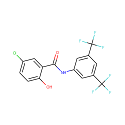 O=C(Nc1cc(C(F)(F)F)cc(C(F)(F)F)c1)c1cc(Cl)ccc1O ZINC000003986227