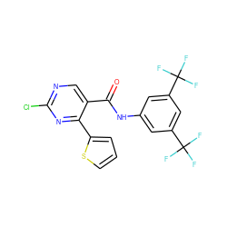 O=C(Nc1cc(C(F)(F)F)cc(C(F)(F)F)c1)c1cnc(Cl)nc1-c1cccs1 ZINC000013814660