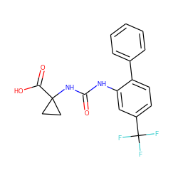 O=C(Nc1cc(C(F)(F)F)ccc1-c1ccccc1)NC1(C(=O)O)CC1 ZINC000218428768