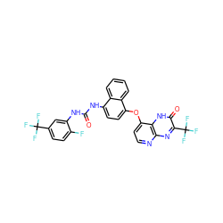 O=C(Nc1cc(C(F)(F)F)ccc1F)Nc1ccc(Oc2ccnc3nc(C(F)(F)F)c(=O)[nH]c23)c2ccccc12 ZINC000058537963