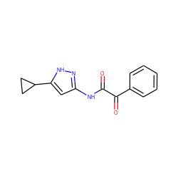 O=C(Nc1cc(C2CC2)[nH]n1)C(=O)c1ccccc1 ZINC000013642923